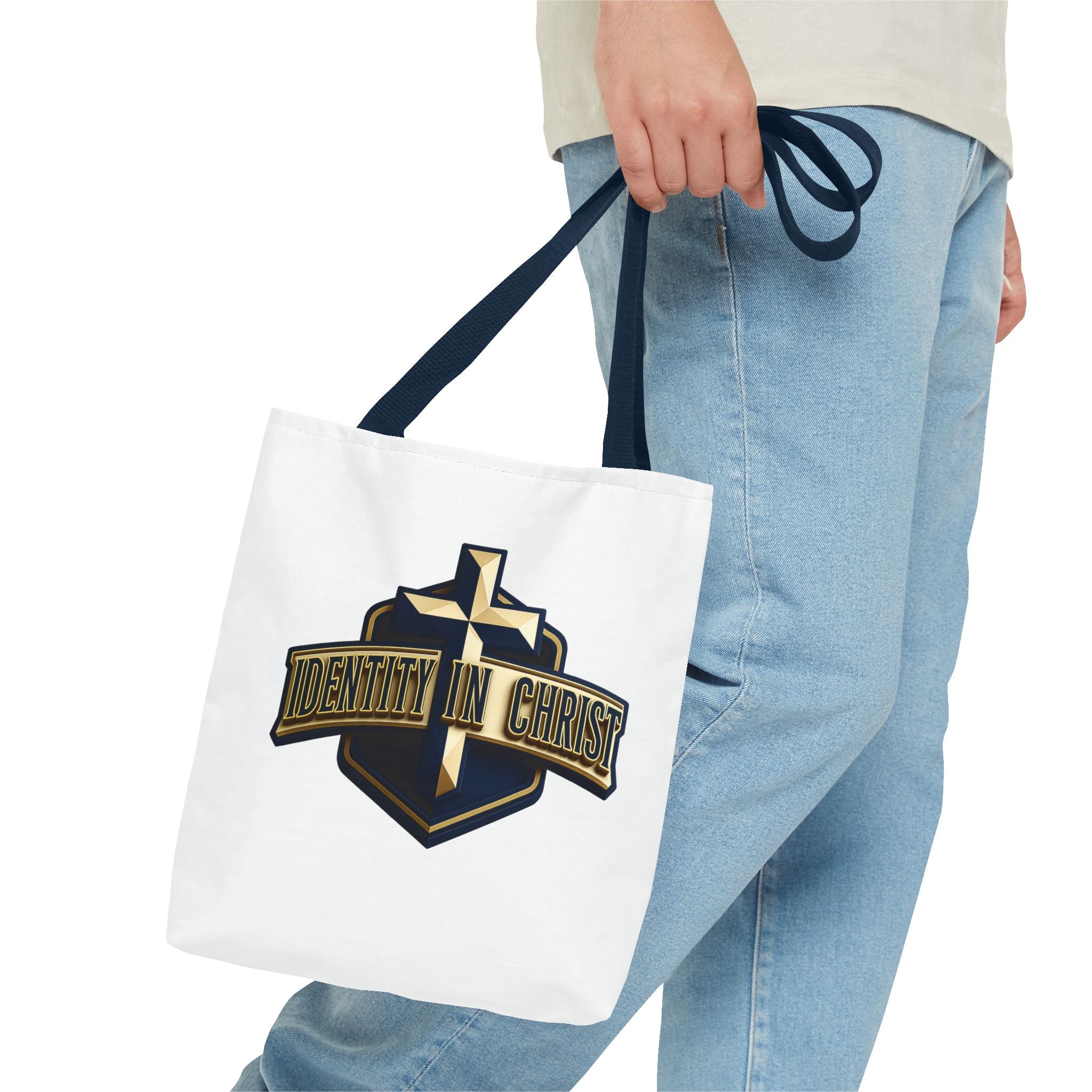 Identity in Christ Cross Tote Bag — Christian Faith AOP Canvas Tote