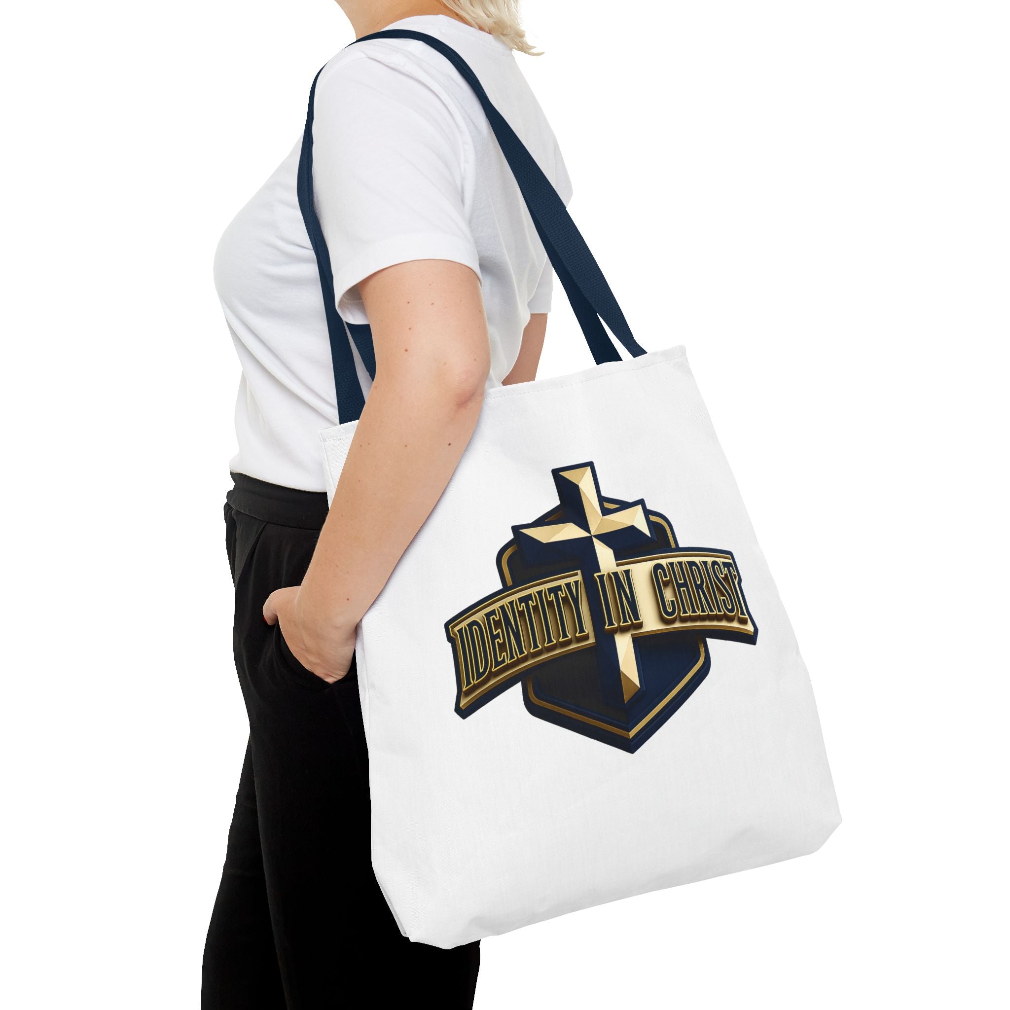 Identity in Christ Cross Tote Bag — Christian Faith AOP Canvas Tote