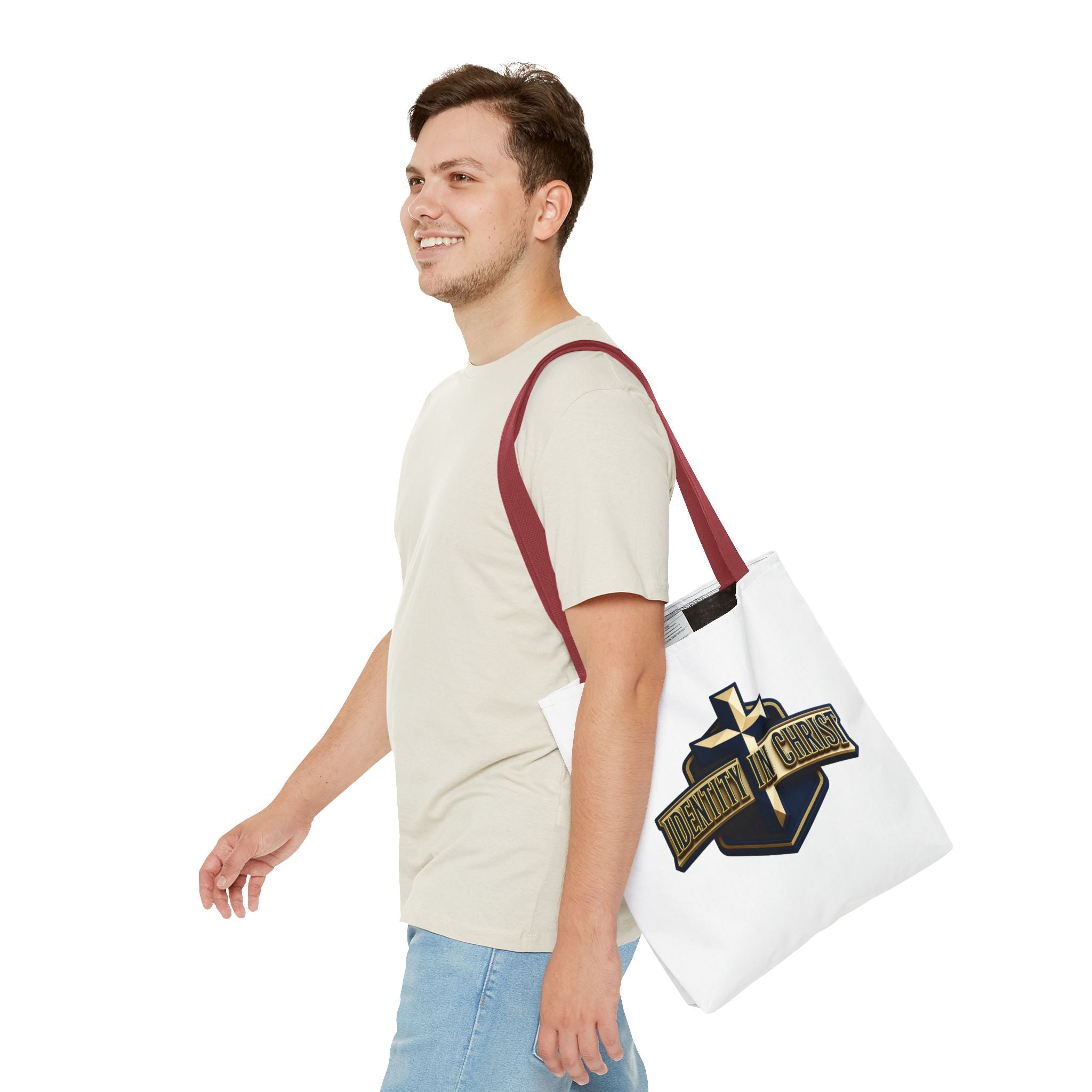 Identity in Christ Cross Tote Bag — Christian Faith AOP Canvas Tote