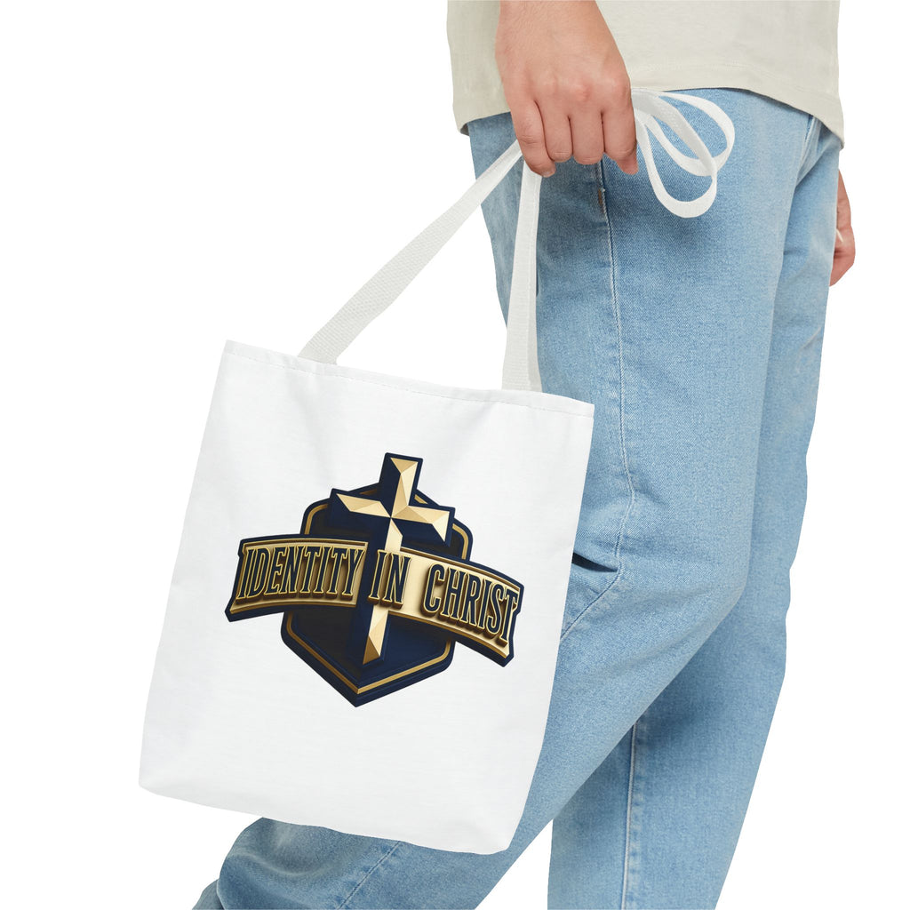Identity in Christ Cross Tote Bag — Christian Faith AOP Canvas Tote
