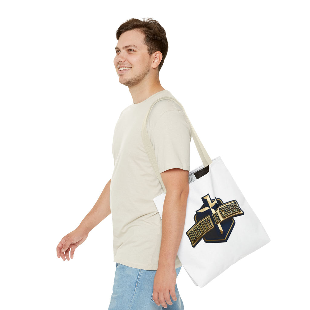 Identity in Christ Cross Tote Bag — Christian Faith AOP Canvas Tote