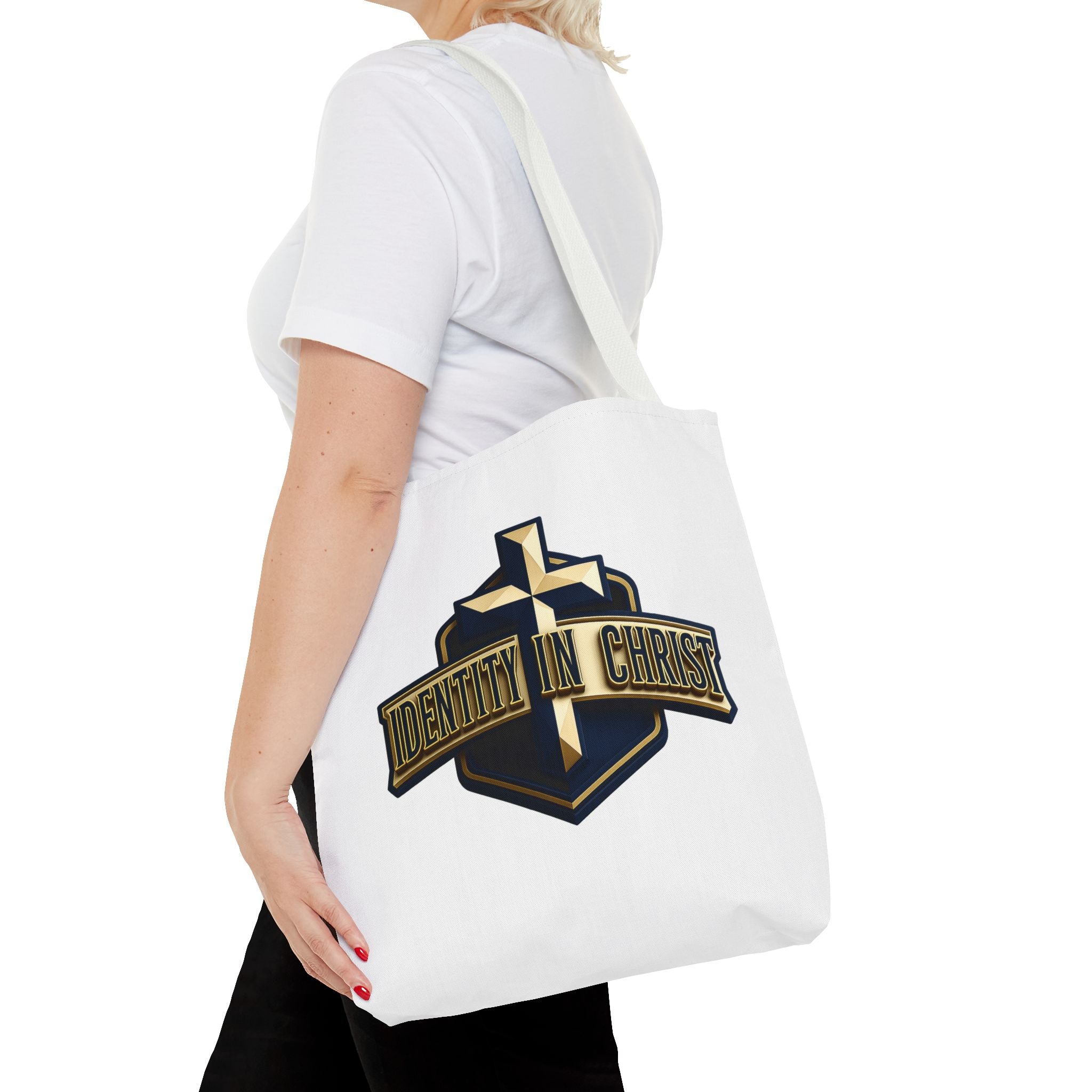 Identity in Christ Cross Tote Bag — Christian Faith AOP Canvas Tote