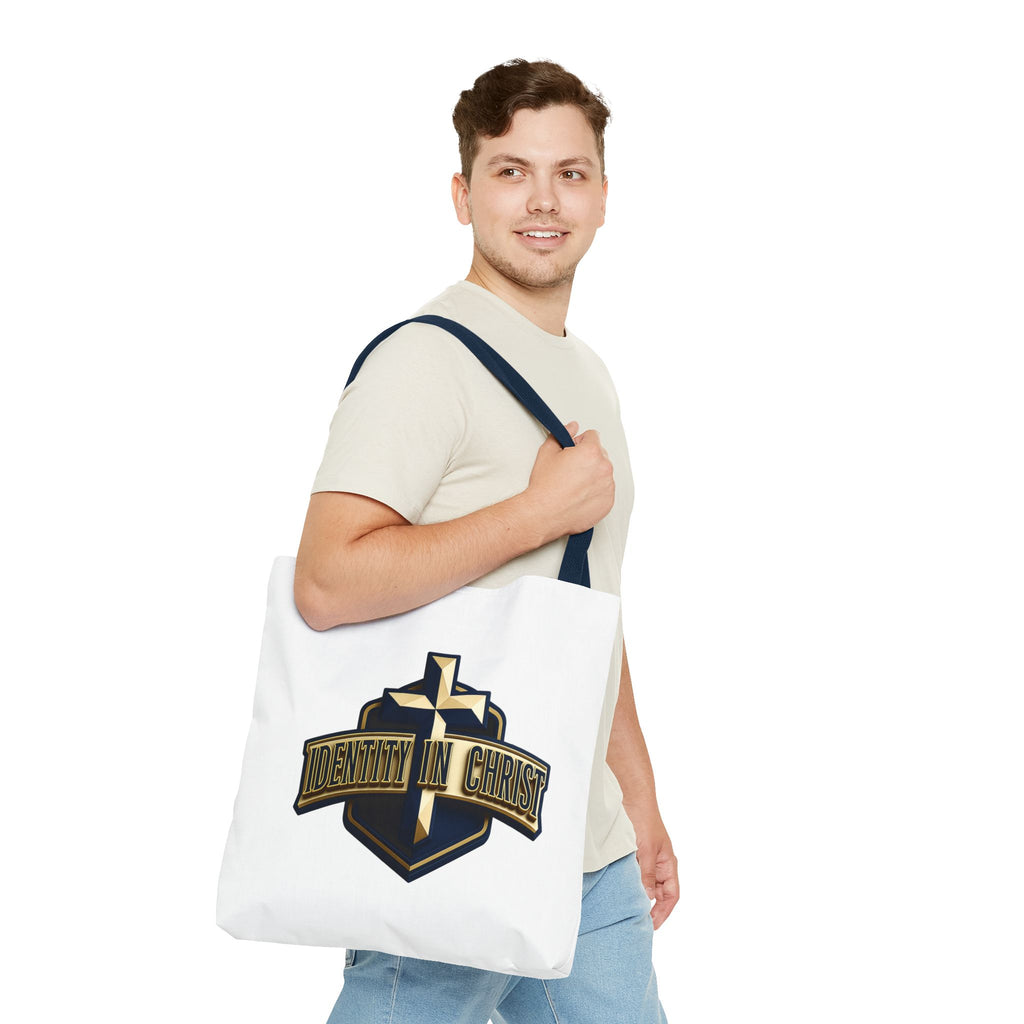 Identity in Christ Cross Tote Bag — Christian Faith AOP Canvas Tote