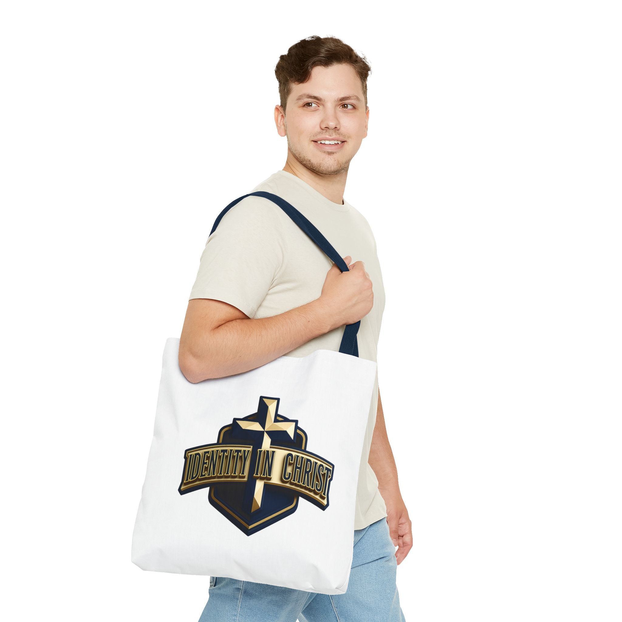 Identity in Christ Cross Tote Bag — Christian Faith AOP Canvas Tote