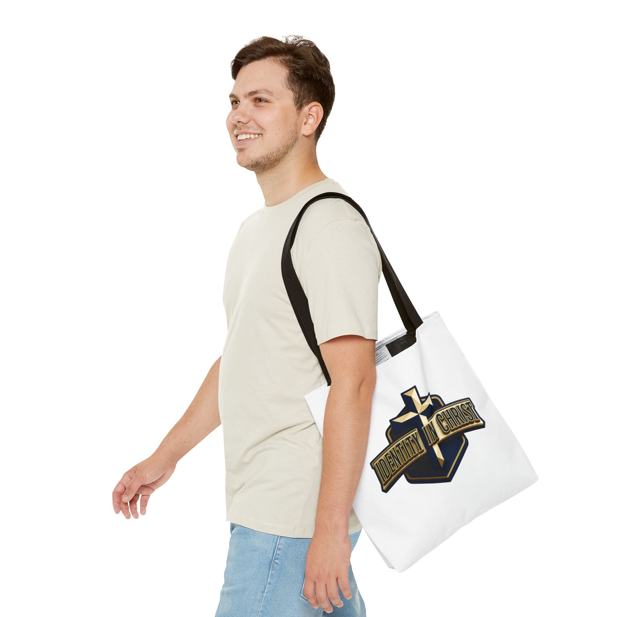 Identity in Christ Cross Tote Bag — Christian Faith AOP Canvas Tote