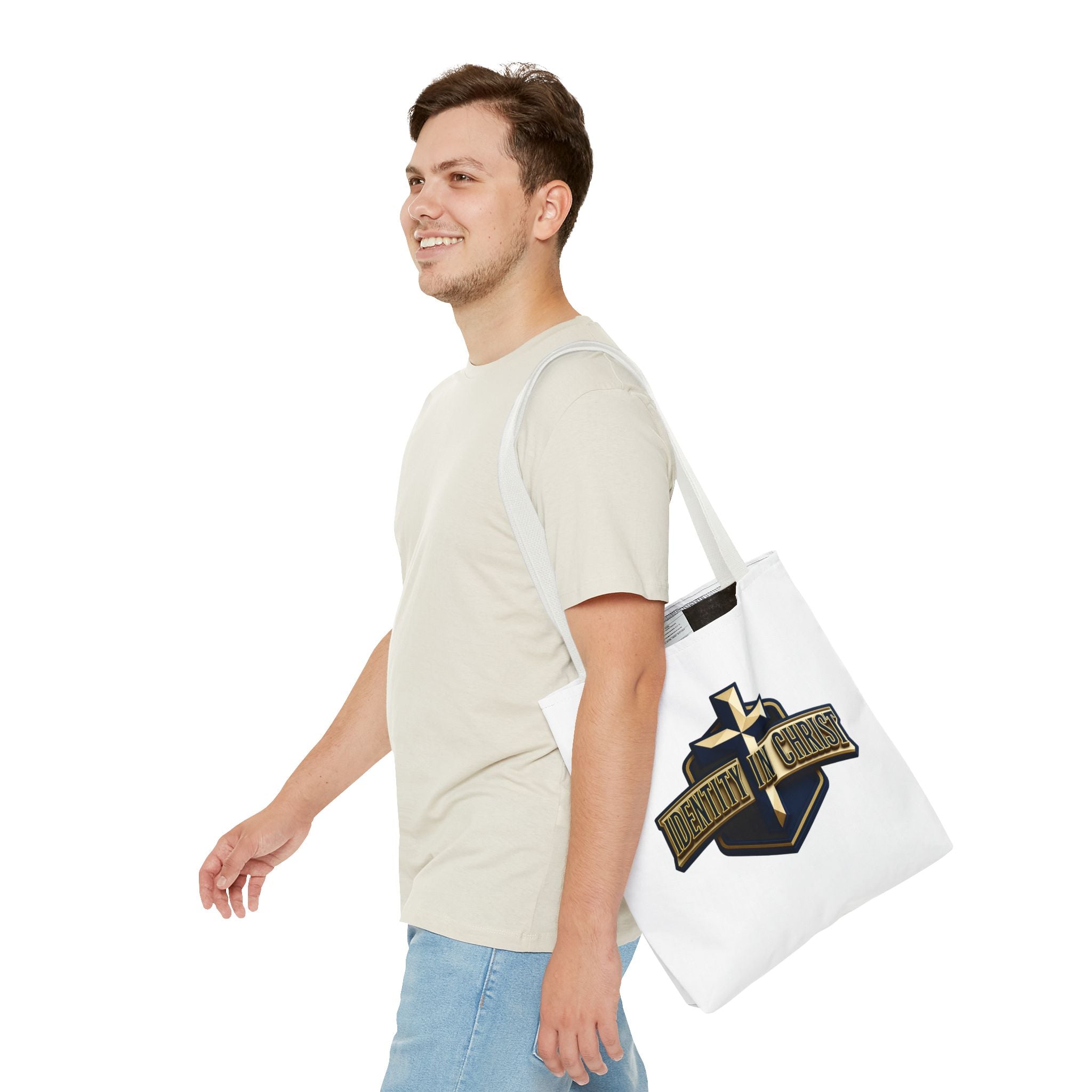 Identity in Christ Cross Tote Bag — Christian Faith AOP Canvas Tote