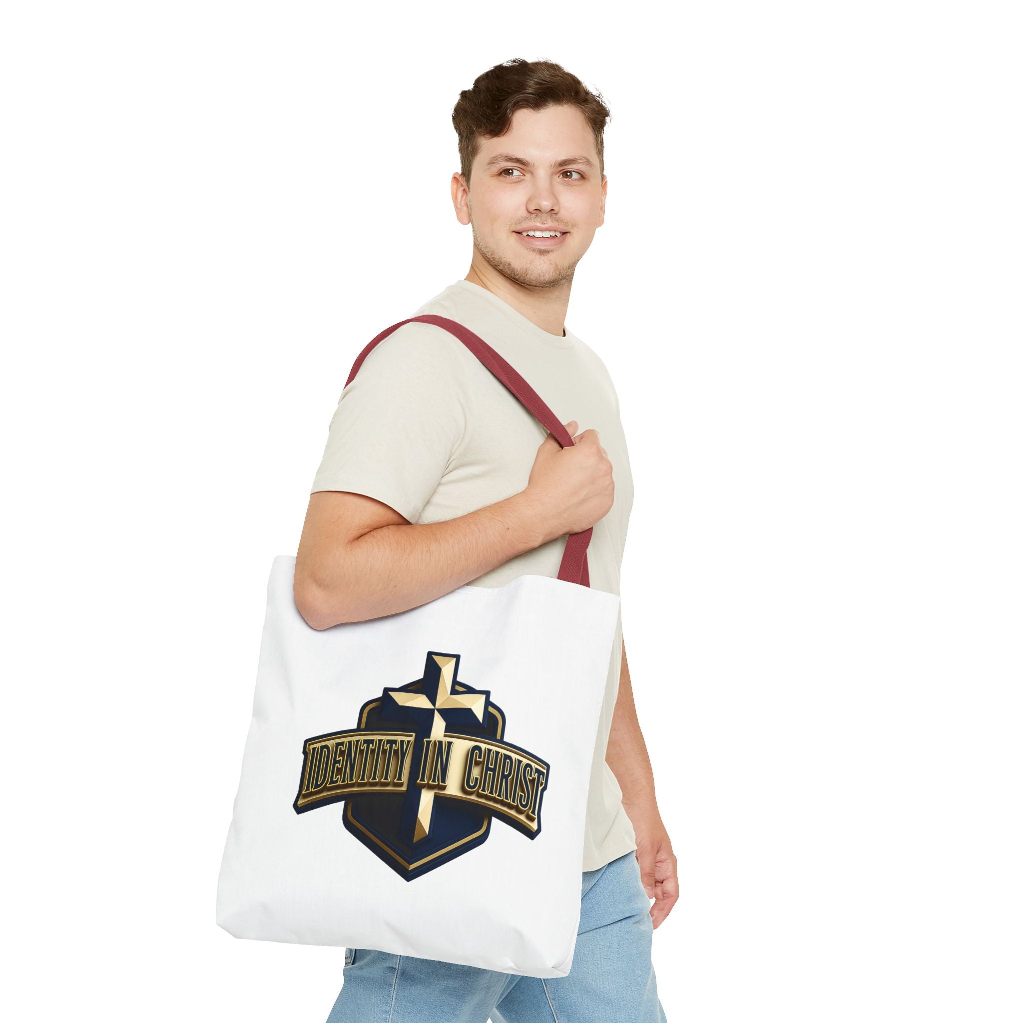 Identity in Christ Cross Tote Bag — Christian Faith AOP Canvas Tote